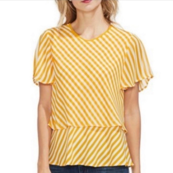 Vince Camuto Flutter Sleeve Stripe Layered Blouse - Picture 1 of 12